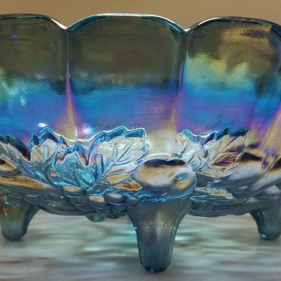 Garland Iridescent Harvest Carnival Blue Carnival Footed Centerpiece Fruit Bowl - Picture 2 of 7